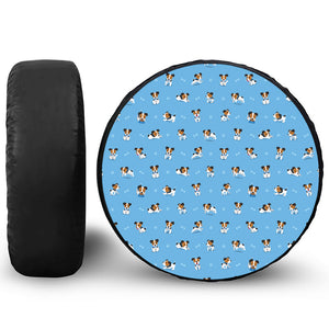 Blue Jack Russell Terrier Pattern Print Leather Spare Tire Cover