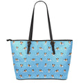 Blue Jack Russell Terrier Pattern Print Leather Tote Bag With Zipper
