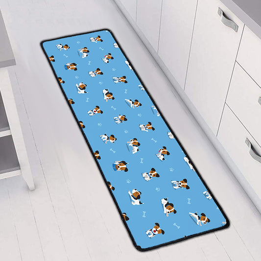 Blue Jack Russell Terrier Pattern Print Long Kitchen Mat