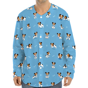 Blue Jack Russell Terrier Pattern Print Long Sleeve Baseball Jersey