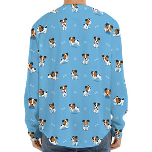 Blue Jack Russell Terrier Pattern Print Long Sleeve Baseball Jersey