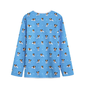 Blue Jack Russell Terrier Pattern Print Long Sleeve Short Coat