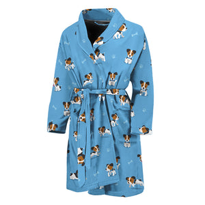 Blue Jack Russell Terrier Pattern Print Men's Bathrobe