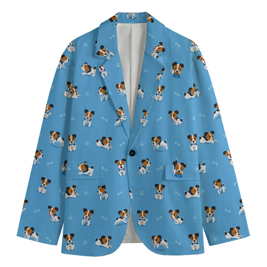 Blue Jack Russell Terrier Pattern Print Men's Blazer