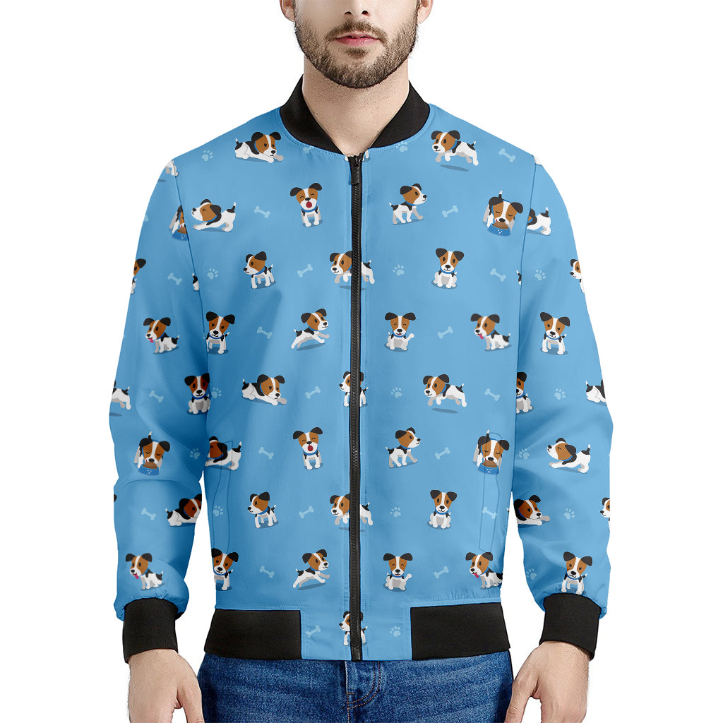 Blue Jack Russell Terrier Pattern Print Men's Bomber Jacket