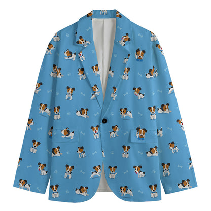 Blue Jack Russell Terrier Pattern Print Men's Cotton Blazer