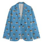 Blue Jack Russell Terrier Pattern Print Men's Cotton Blazer
