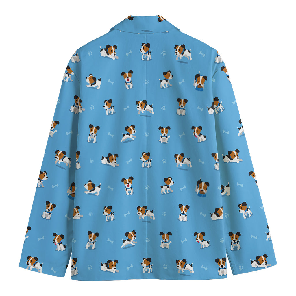 Blue Jack Russell Terrier Pattern Print Men's Cotton Blazer
