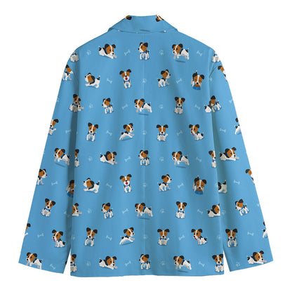 Blue Jack Russell Terrier Pattern Print Men's Cotton Blazer