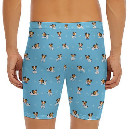 Blue Jack Russell Terrier Pattern Print Men's Long Boxer Briefs