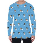 Blue Jack Russell Terrier Pattern Print Men's Long Sleeve T-Shirt