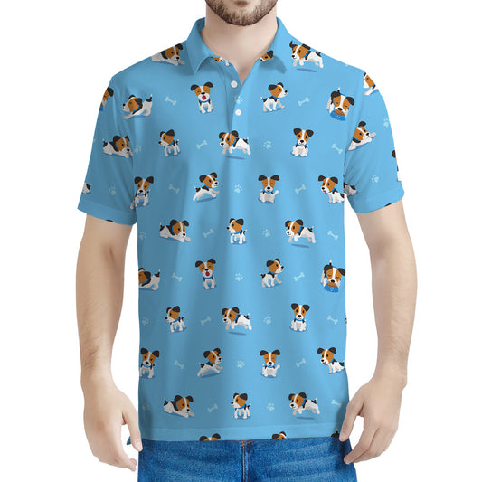 Blue Jack Russell Terrier Pattern Print Men's Polo Shirt
