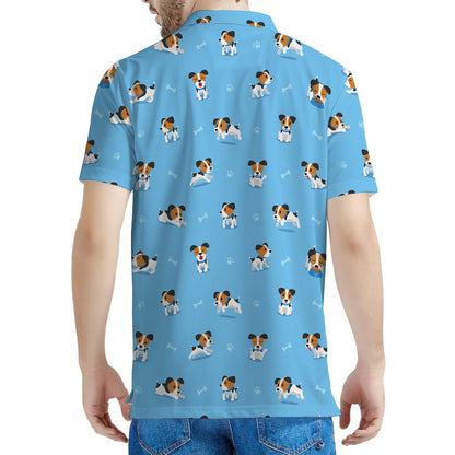 Blue Jack Russell Terrier Pattern Print Men's Polo Shirt