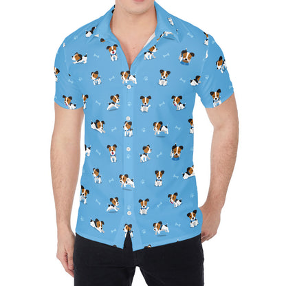 Blue Jack Russell Terrier Pattern Print Men's Shirt