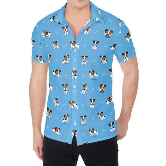 Blue Jack Russell Terrier Pattern Print Men's Shirt