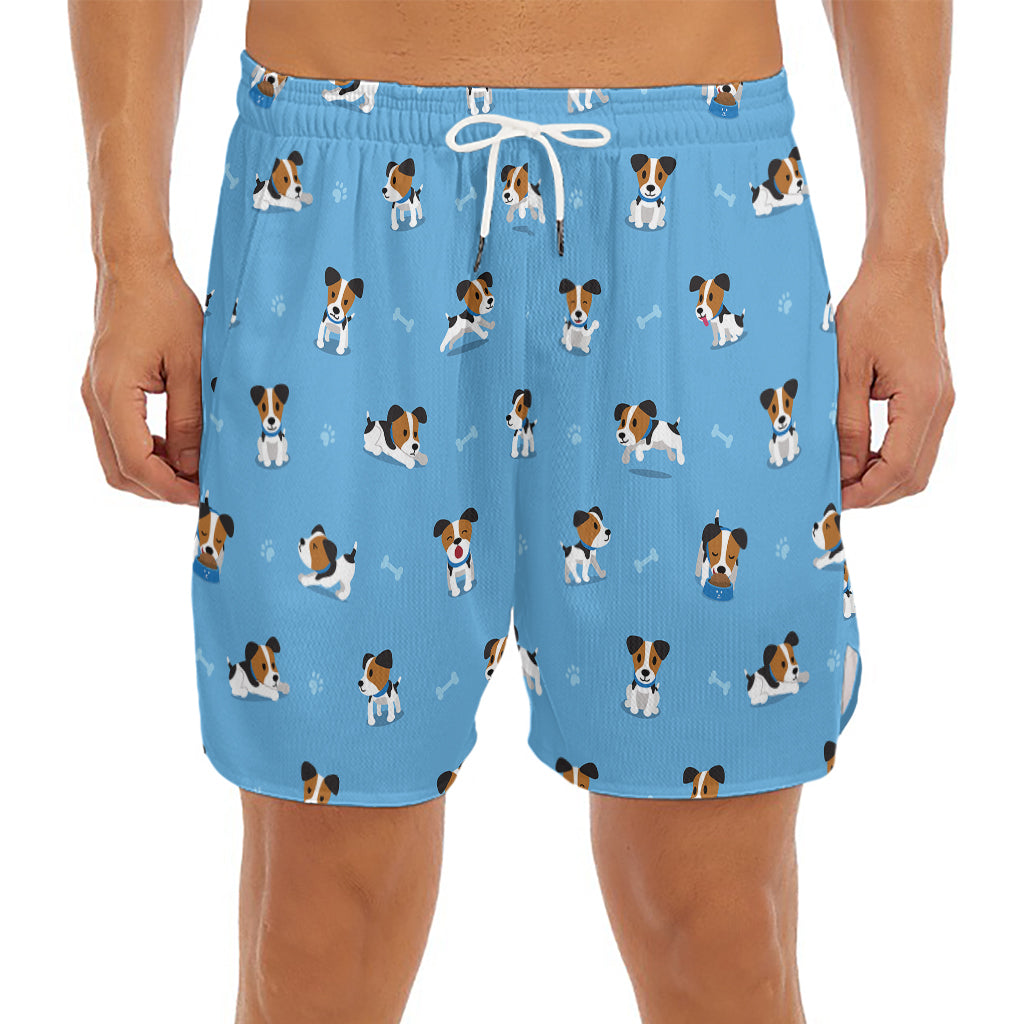 Blue Jack Russell Terrier Pattern Print Men's Split Running Shorts