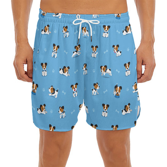 Blue Jack Russell Terrier Pattern Print Men's Split Running Shorts