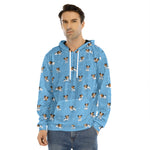 Blue Jack Russell Terrier Pattern Print Men's Velvet Pullover Hoodie