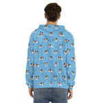 Blue Jack Russell Terrier Pattern Print Men's Velvet Pullover Hoodie
