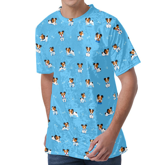 Blue Jack Russell Terrier Pattern Print Men's Velvet T-Shirt