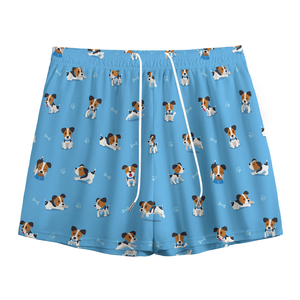 Blue Jack Russell Terrier Pattern Print Mesh Shorts
