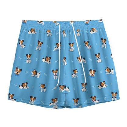 Blue Jack Russell Terrier Pattern Print Mesh Shorts
