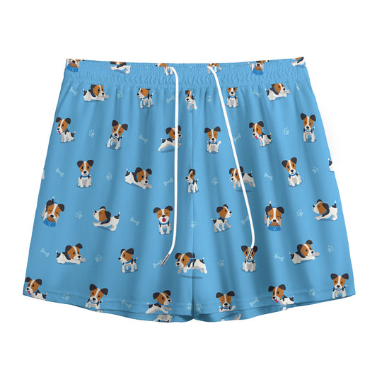 Blue Jack Russell Terrier Pattern Print Mesh Shorts