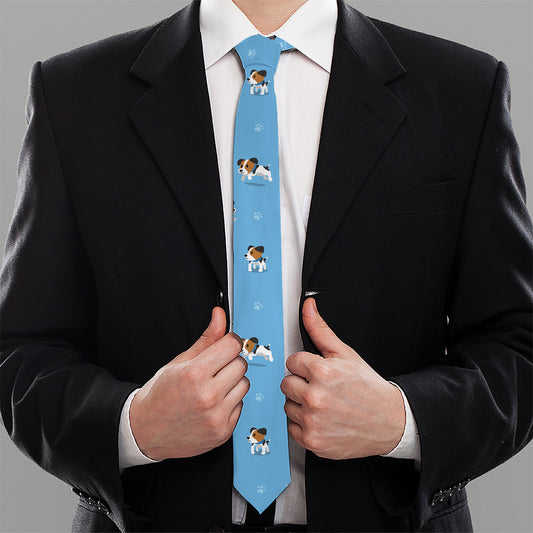 Blue Jack Russell Terrier Pattern Print Necktie