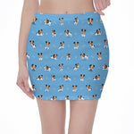 Blue Jack Russell Terrier Pattern Print Pencil Mini Skirt
