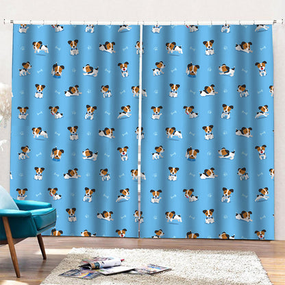 Blue Jack Russell Terrier Pattern Print Pencil Pleat Curtains