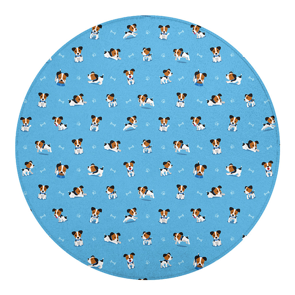 Blue Jack Russell Terrier Pattern Print Round Blanket