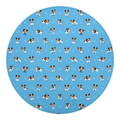 Blue Jack Russell Terrier Pattern Print Round Blanket