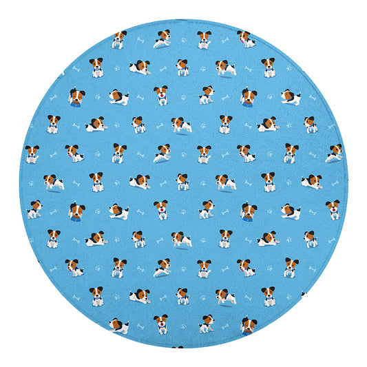 Blue Jack Russell Terrier Pattern Print Round Blanket