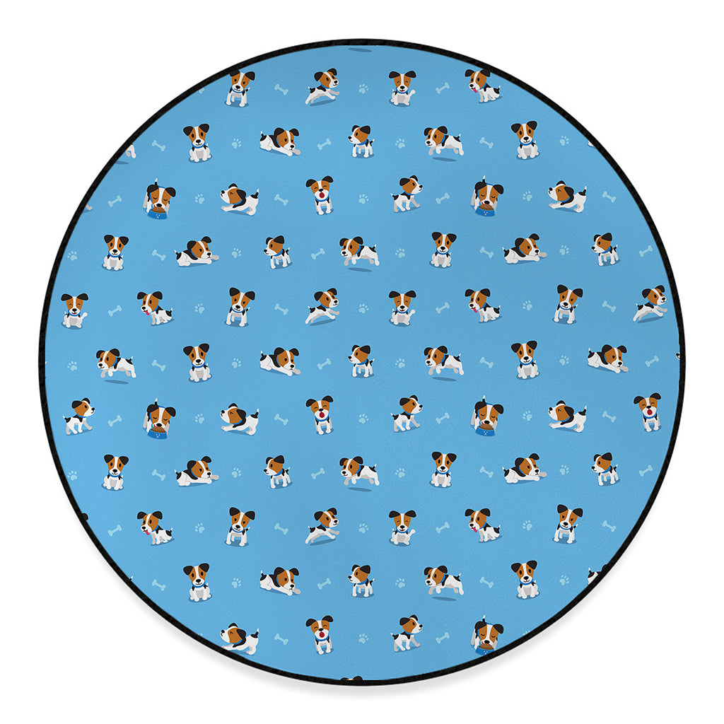Blue Jack Russell Terrier Pattern Print Round Floor Mat