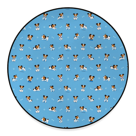 Blue Jack Russell Terrier Pattern Print Round Floor Mat