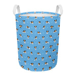 Blue Jack Russell Terrier Pattern Print Round Laundry Basket
