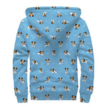 Blue Jack Russell Terrier Pattern Print Sherpa Lined Zip Up Hoodie