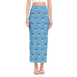 Blue Jack Russell Terrier Pattern Print Side Slit Maxi Skirt