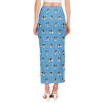 Blue Jack Russell Terrier Pattern Print Side Slit Maxi Skirt
