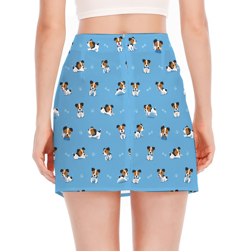 Blue Jack Russell Terrier Pattern Print Side Slit Mini Skirt