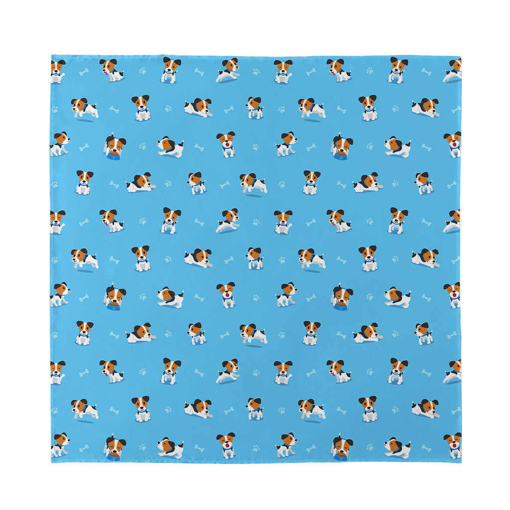 Blue Jack Russell Terrier Pattern Print Silk Bandana