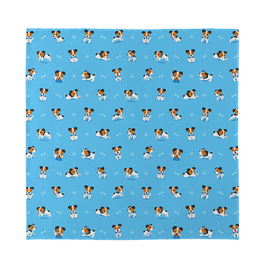 Blue Jack Russell Terrier Pattern Print Silk Bandana