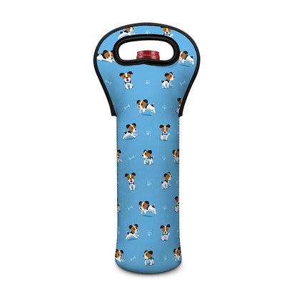 Blue Jack Russell Terrier Pattern Print Single Neoprene Wine Tote