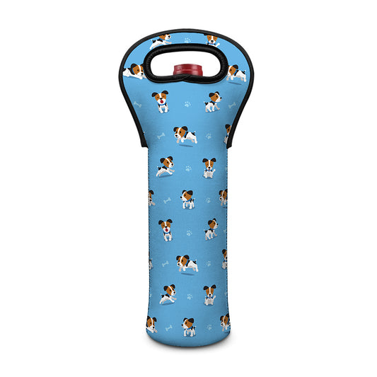 Blue Jack Russell Terrier Pattern Print Single Neoprene Wine Tote