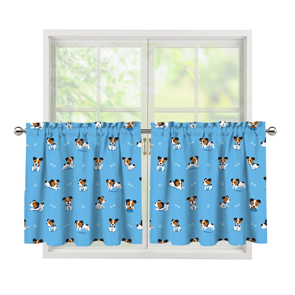 Blue Jack Russell Terrier Pattern Print Tier Curtains