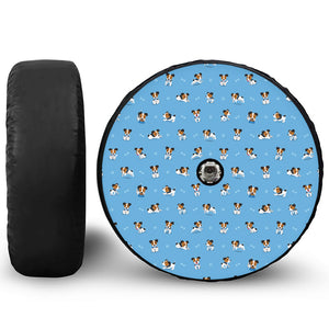 Blue Jack Russell Terrier Pattern Print Tire Cover With Camera Hole