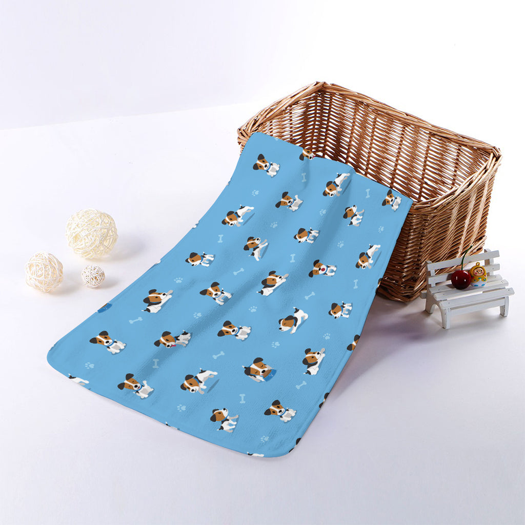 Blue Jack Russell Terrier Pattern Print Towel