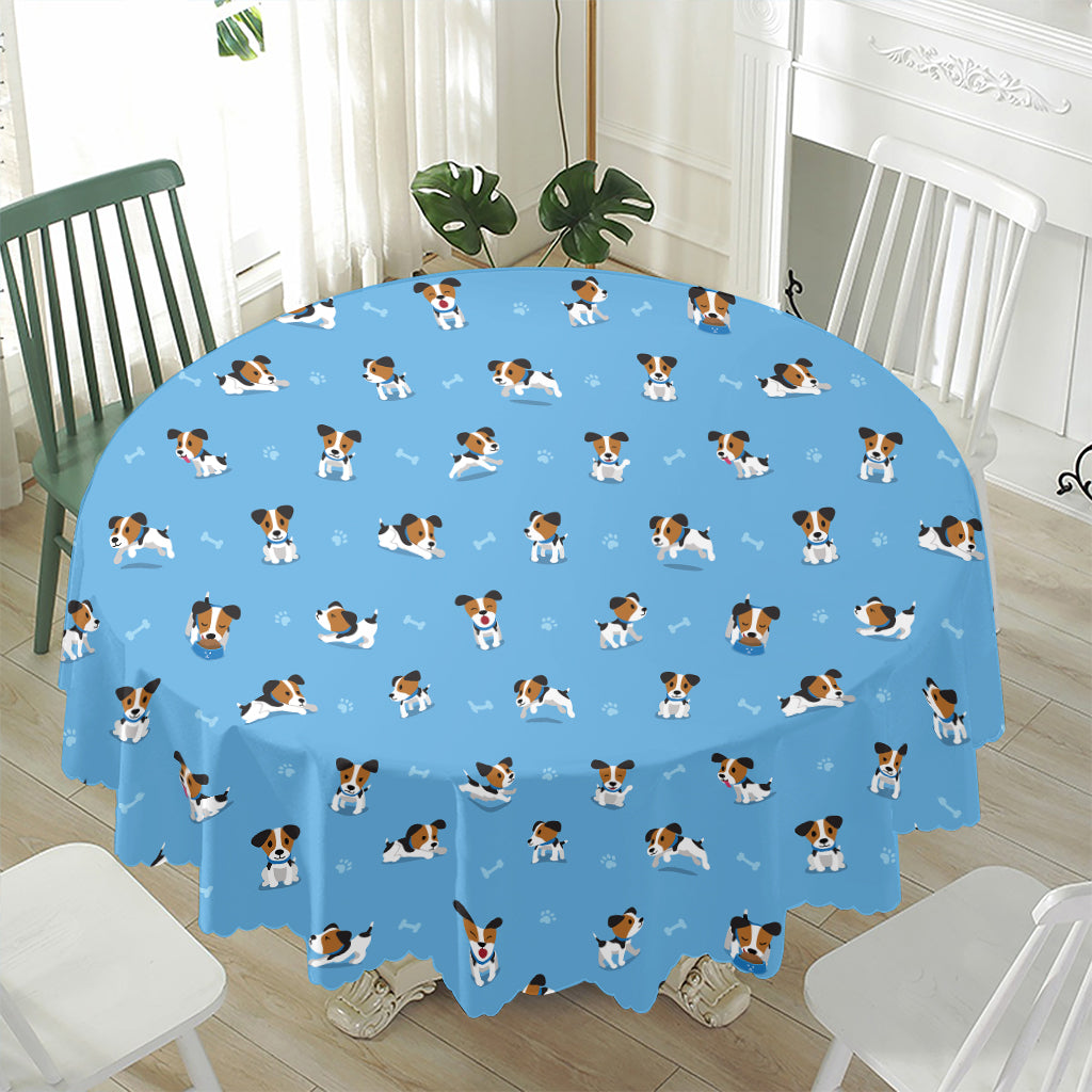 Blue Jack Russell Terrier Pattern Print Waterproof Round Tablecloth