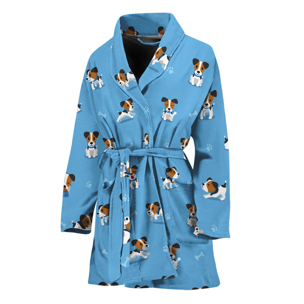 Blue Jack Russell Terrier Pattern Print Women's Bathrobe