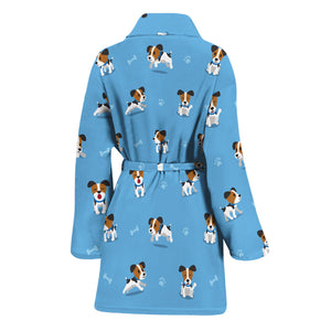 Blue Jack Russell Terrier Pattern Print Women's Bathrobe